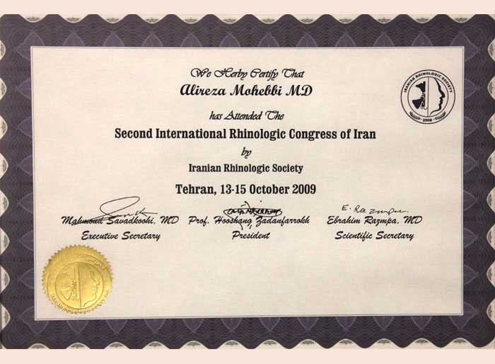 Dr. Alireza Mohebi Certificates 1