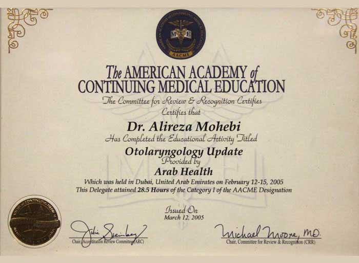 Dr. Mohebbi's Certificate