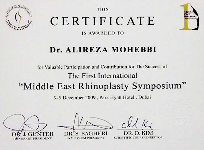 Dr Mohebbi's Certificate