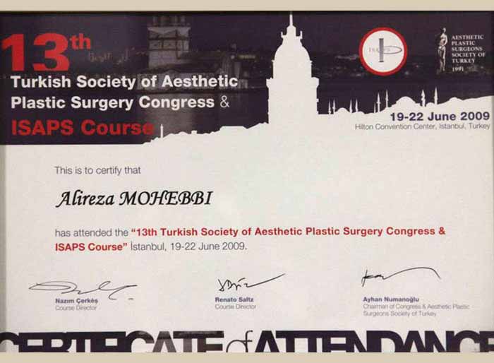 Dr Alireza Mohebbi Certificate